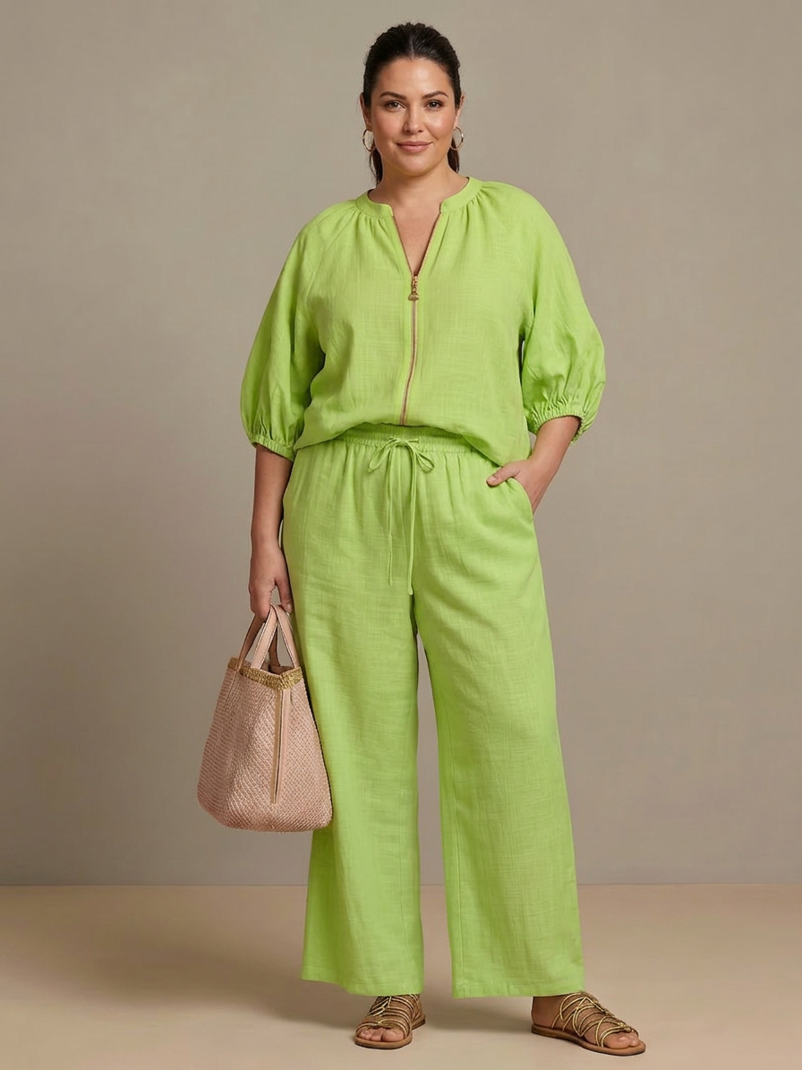 Natalia | Completo Top a Palloncino con Zip e Pantalone Ampio