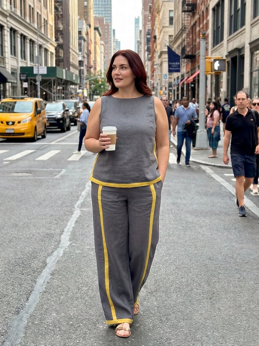 Inara | Completo Top Senza Maniche e Pantalone Largo a Contrasto