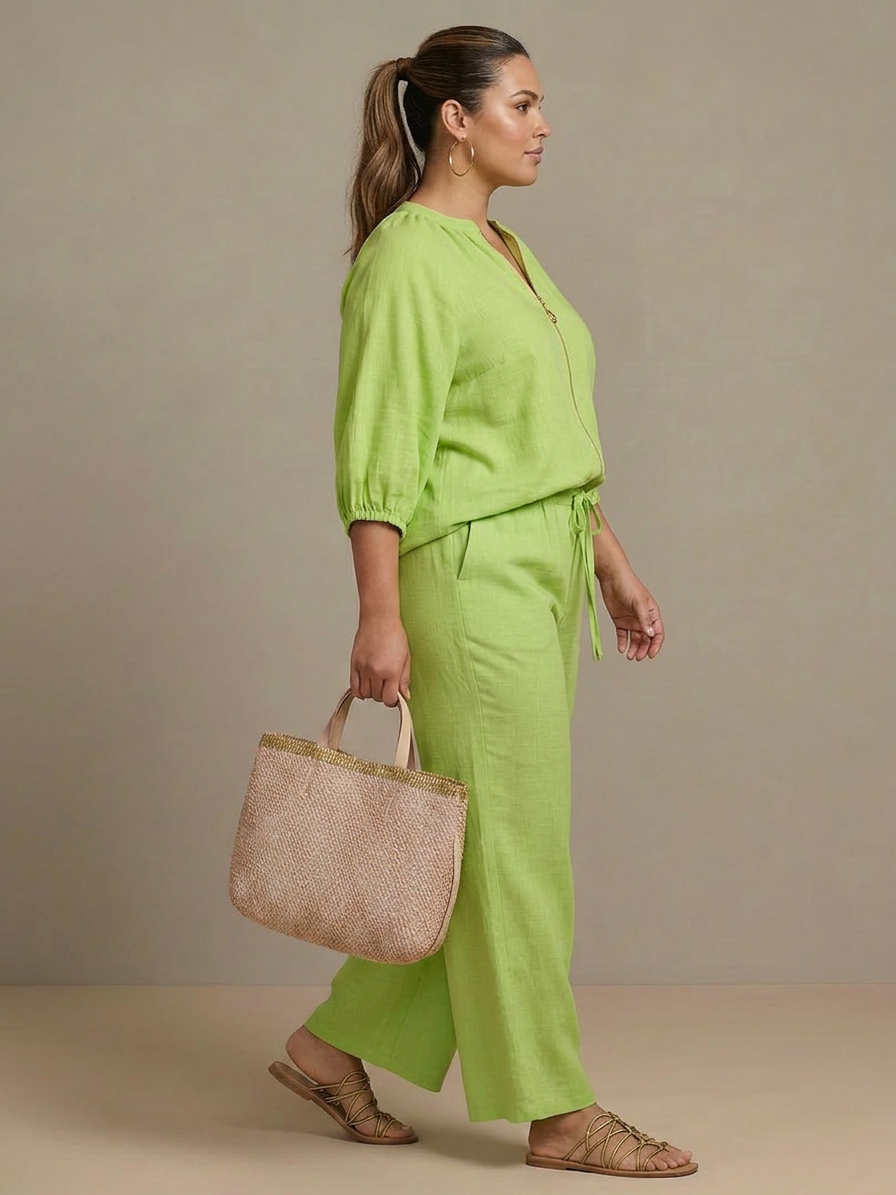 Natalia | Completo Top a Palloncino con Zip e Pantalone Ampio