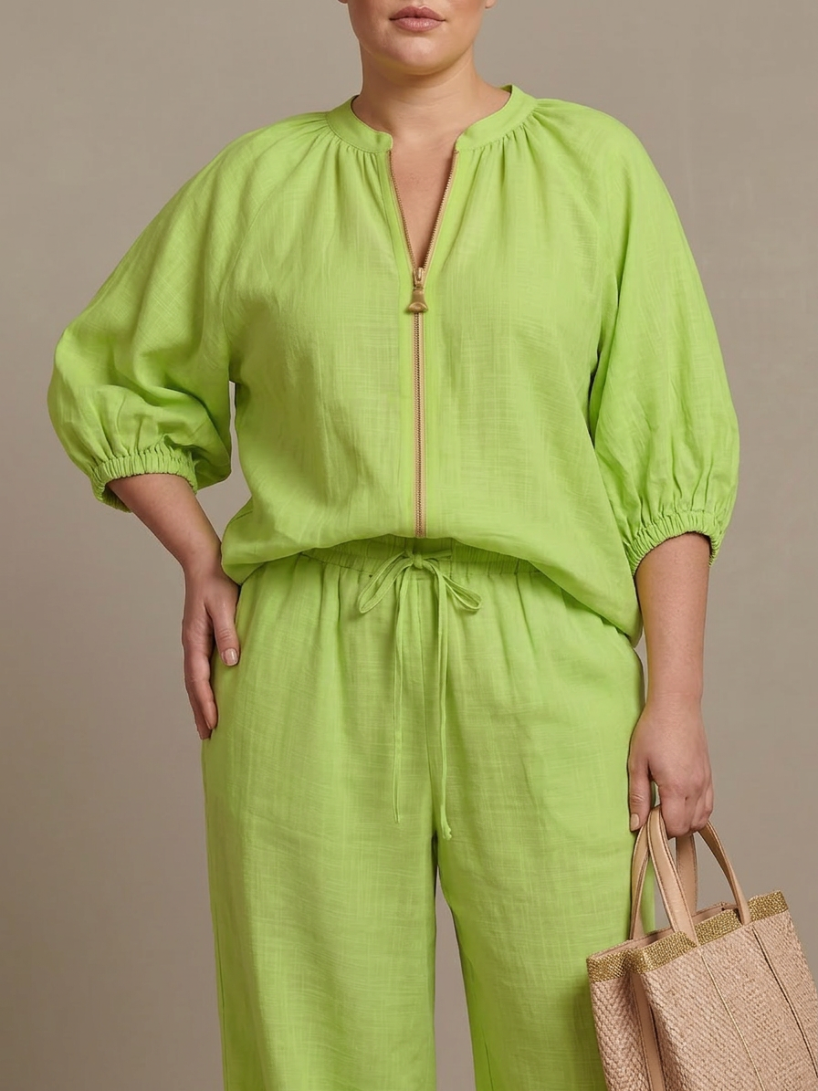 Natalia | Completo Top a Palloncino con Zip e Pantalone Ampio