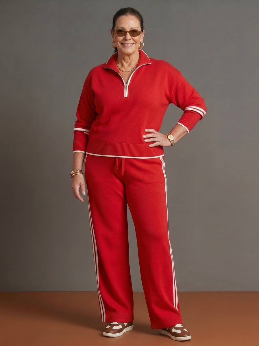Rain | Completo a Manica Lunga con Collo Zip e Pantalone a Righe