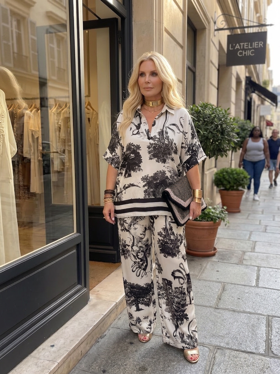 Mina | Completo a Gamba Larga con Top Incrociato Stampato