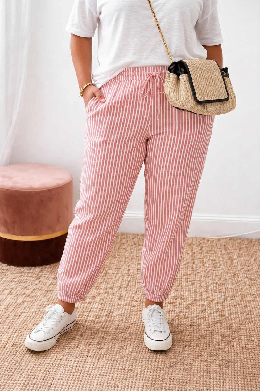 Rosalie | Pantaloni Comodi con Righe Rosa Cipria