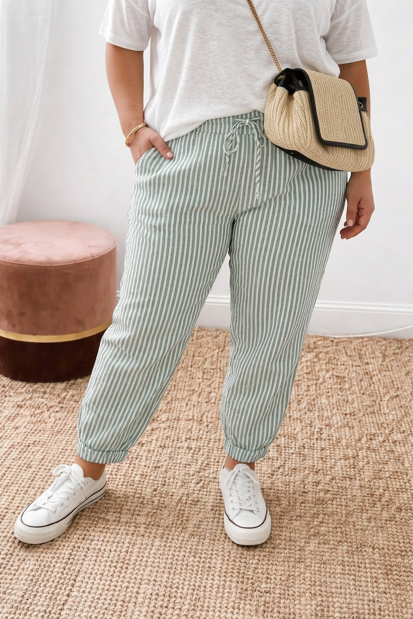 Olivea | Pantaloni Comodi con Righe Fresche
