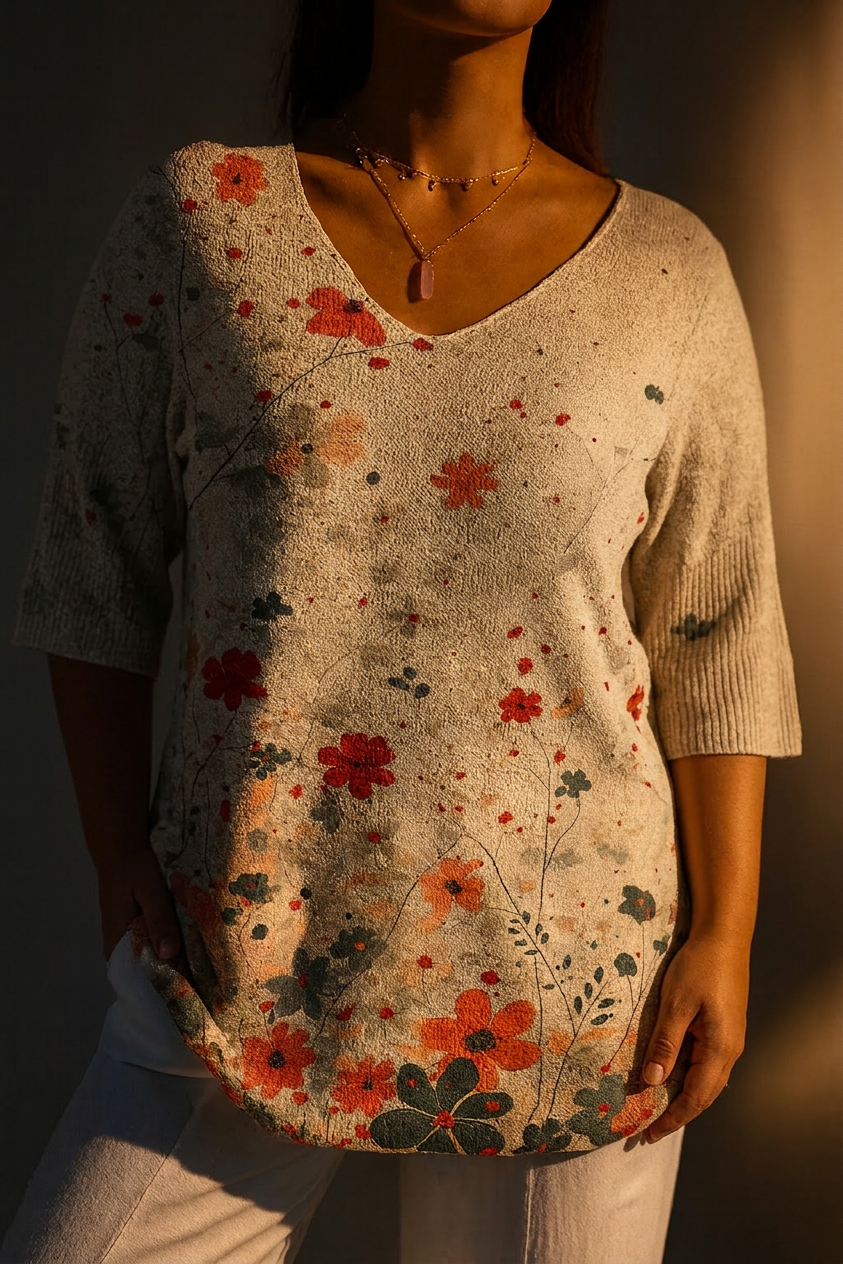 Rosa | Top in Maglia Stampa Floreale
