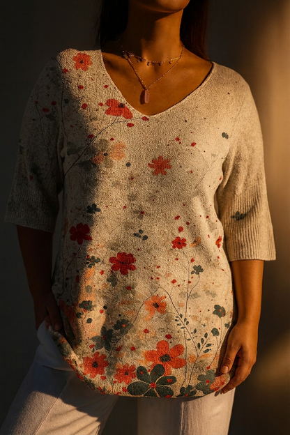 Rosa | Top in Maglia Stampa Floreale