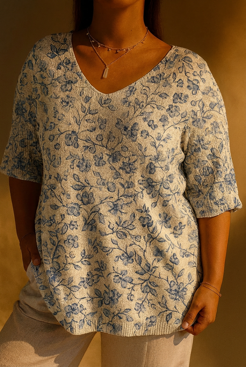 Helena | Top in Maglia Fiorellini Azzurri