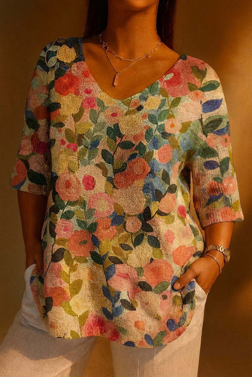Adela | Top in Maglia Giardino Floreale