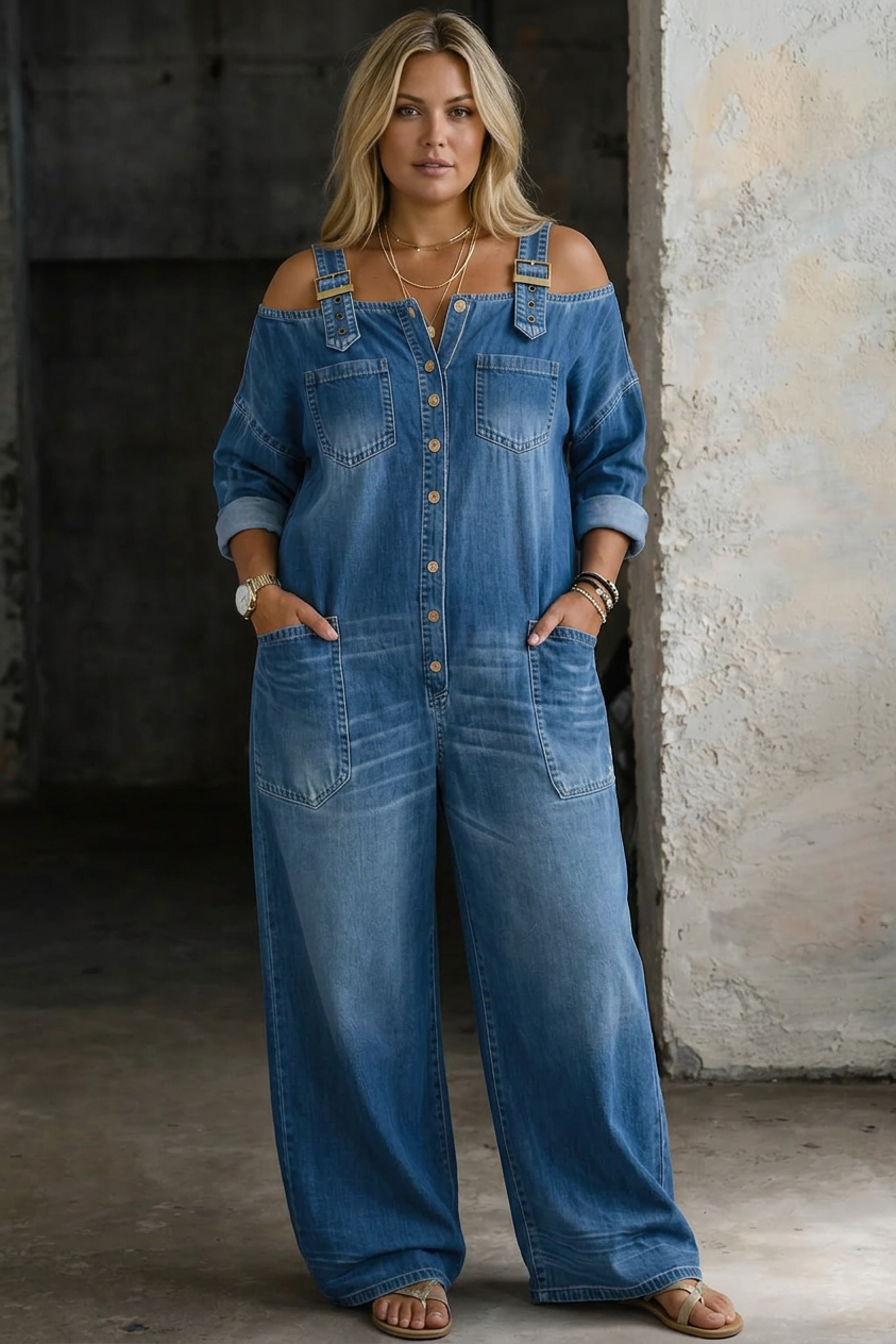 Tuta in Denim con Spalle Scoperte Sophia