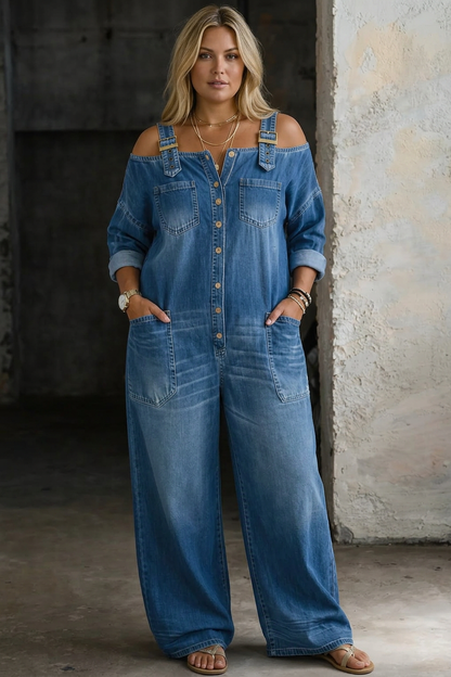 Tuta in Denim con Spalle Scoperte Sophia
