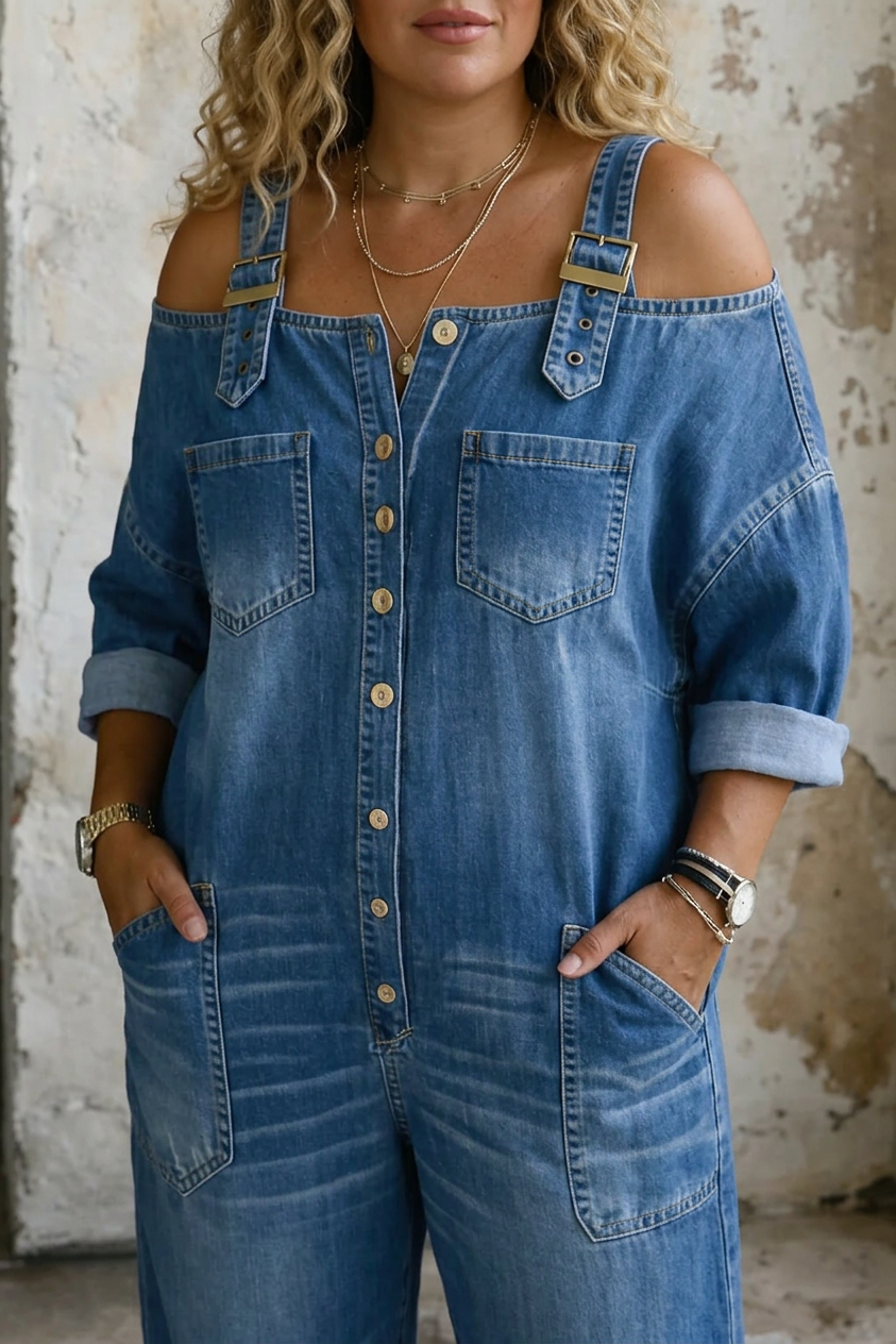 Tuta in Denim con Spalle Scoperte Sophia