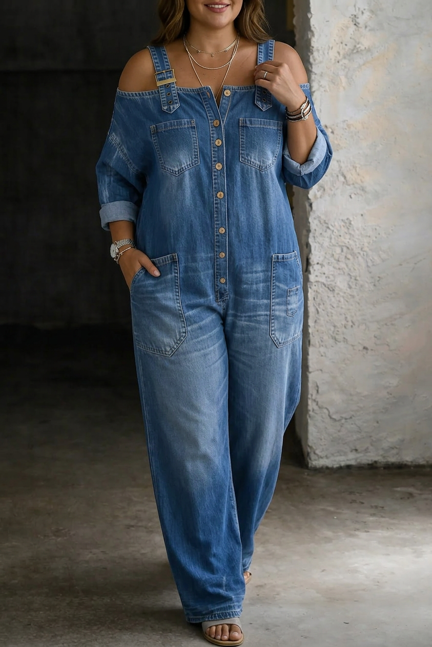 Tuta in Denim con Spalle Scoperte Sophia
