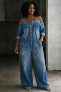 Tuta Camicia in Denim con Spalle Scoperte Stephanie