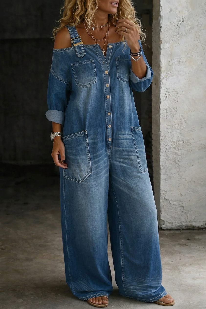 Tuta in Denim con Spalle Scoperte Sophia