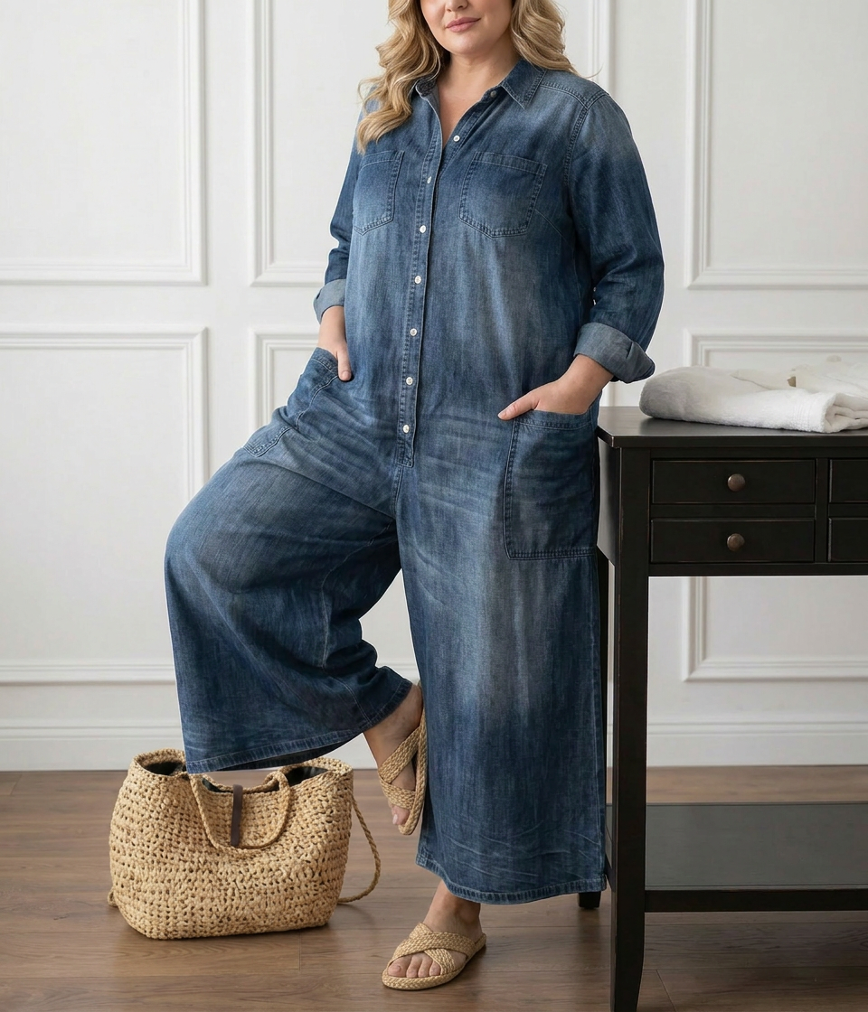 Tuta di Jeans Vintage con Bottoni Diana