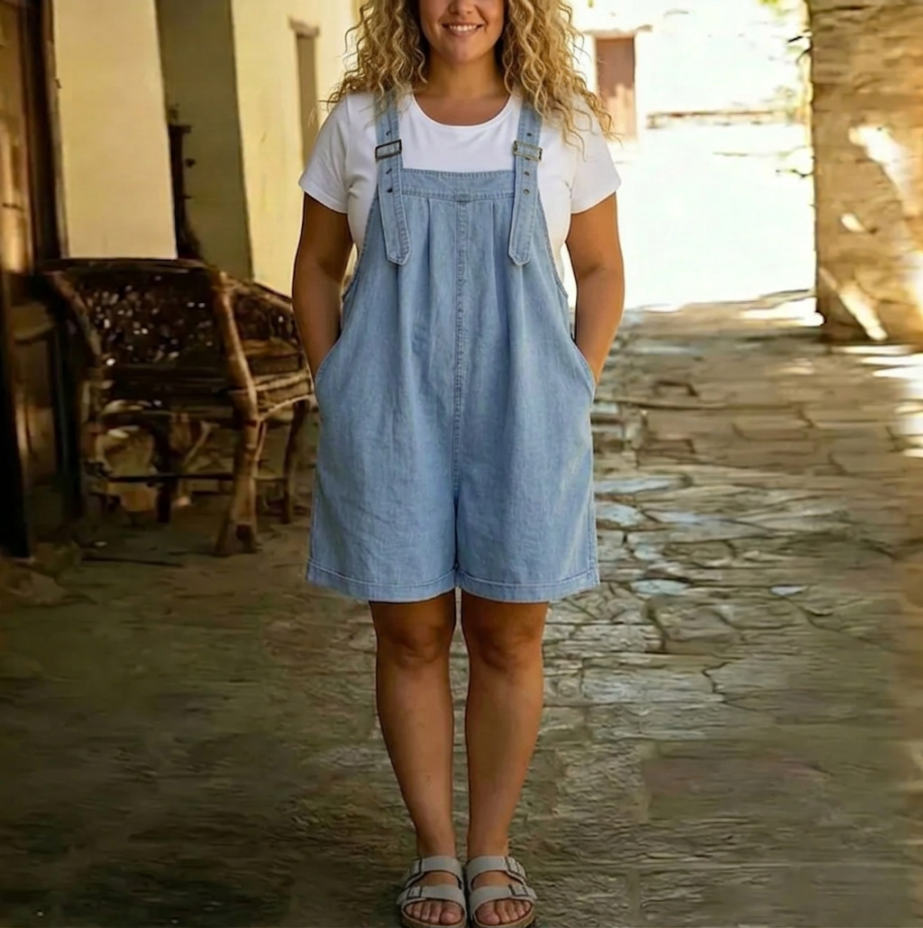 Salopette Corta di Jeans Vintage Azzurro Chiaro Clara