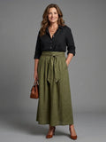 Vera | Completo Due Pezzi Camicetta Nera e Gonna Midi Verde Oliva