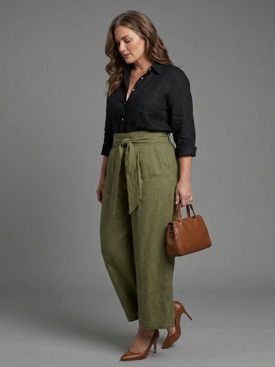 Vera | Completo Due Pezzi Camicetta Nera e Gonna Midi Verde Oliva