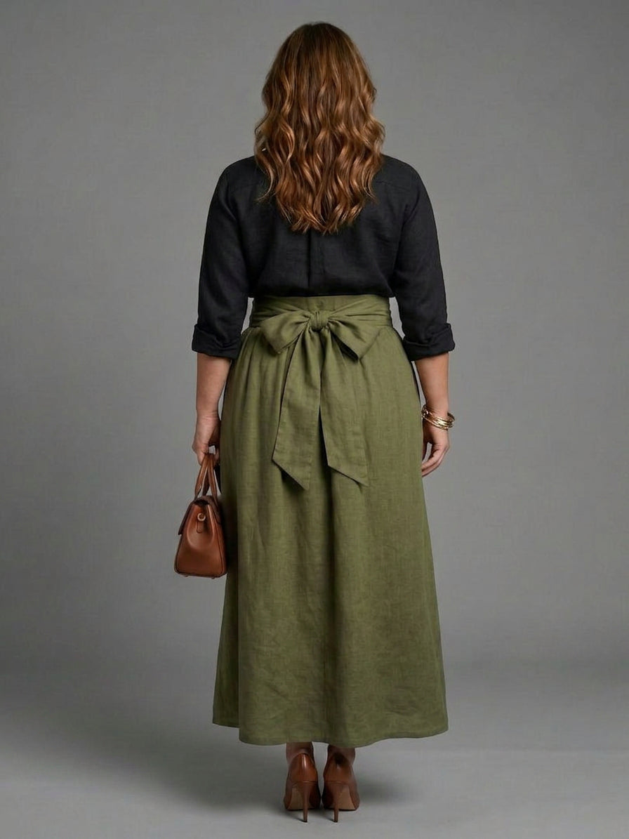 Vera | Completo Due Pezzi Camicetta Nera e Gonna Midi Verde Oliva