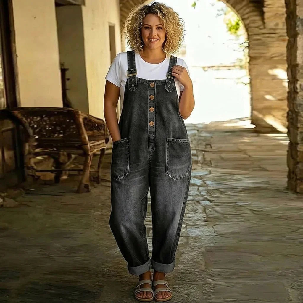 Salopette Stile Denim con Bretelle Regolabili Mae