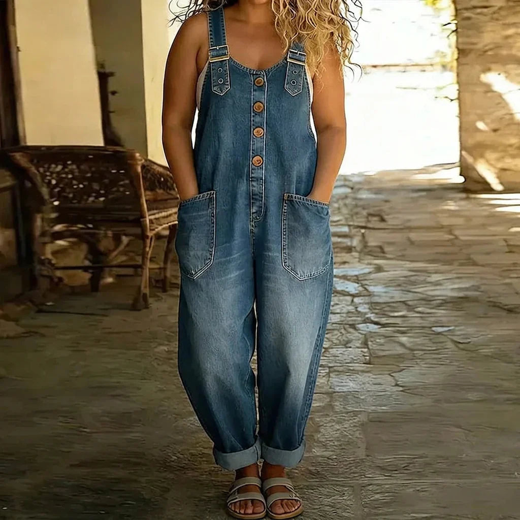 Salopette Stile Denim con Bretelle Regolabili Mae