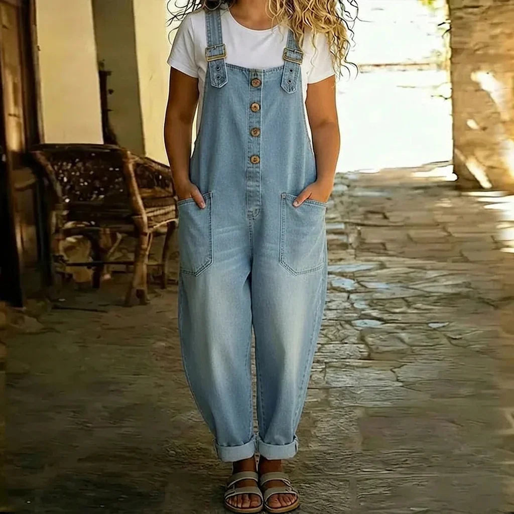 Salopette Stile Denim con Bretelle Regolabili Mae