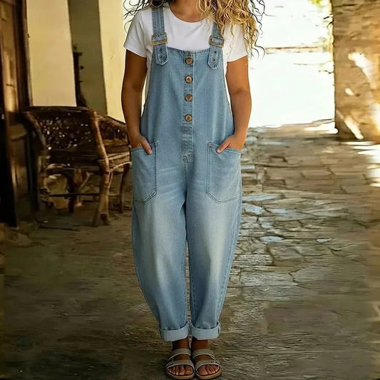 Salopette Stile Denim con Bretelle Regolabili Mae
