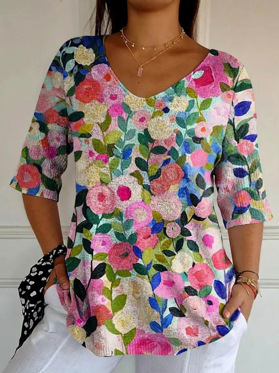 Adela | Top in Maglia Giardino Floreale