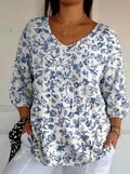Helena | Top in Maglia Fiorellini Azzurri