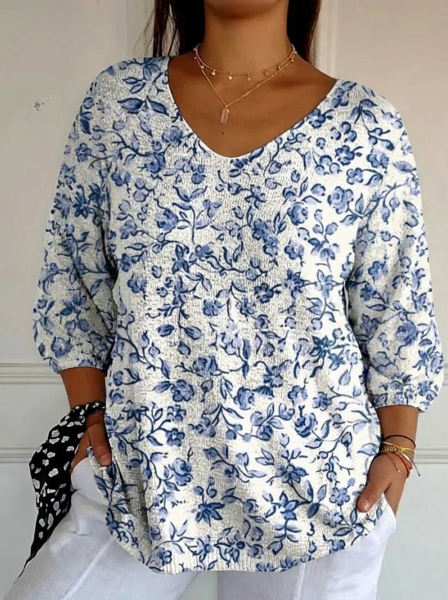 Helena | Top in Maglia Fiorellini Azzurri