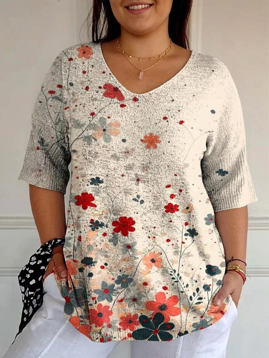 Rosa | Top in Maglia Stampa Floreale