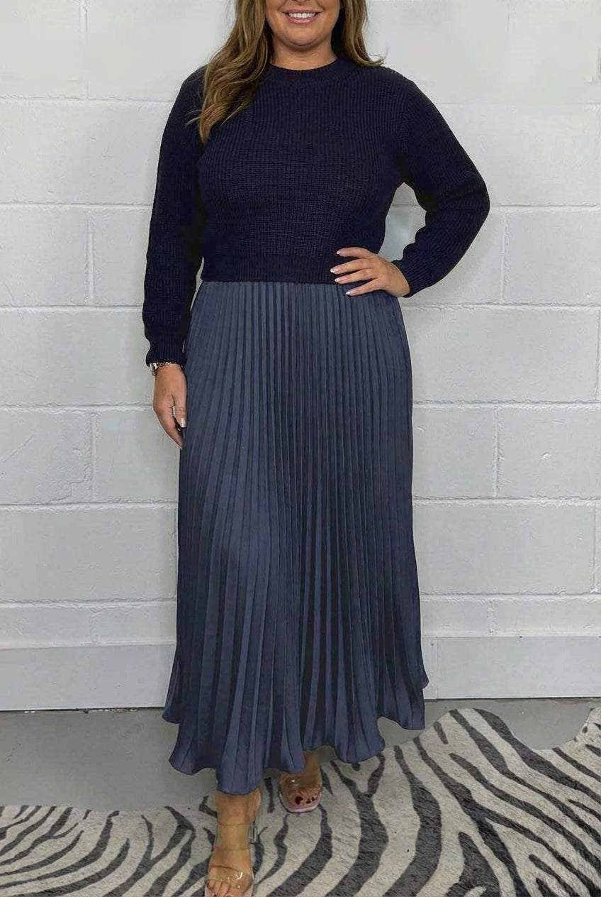 Claudia | Abito Lungo con Cardigan e Pieghe