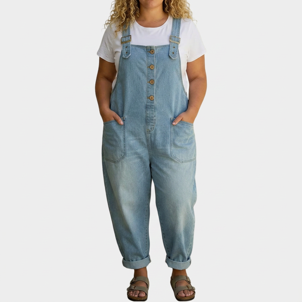 Salopette Stile Denim con Bretelle Regolabili Mae