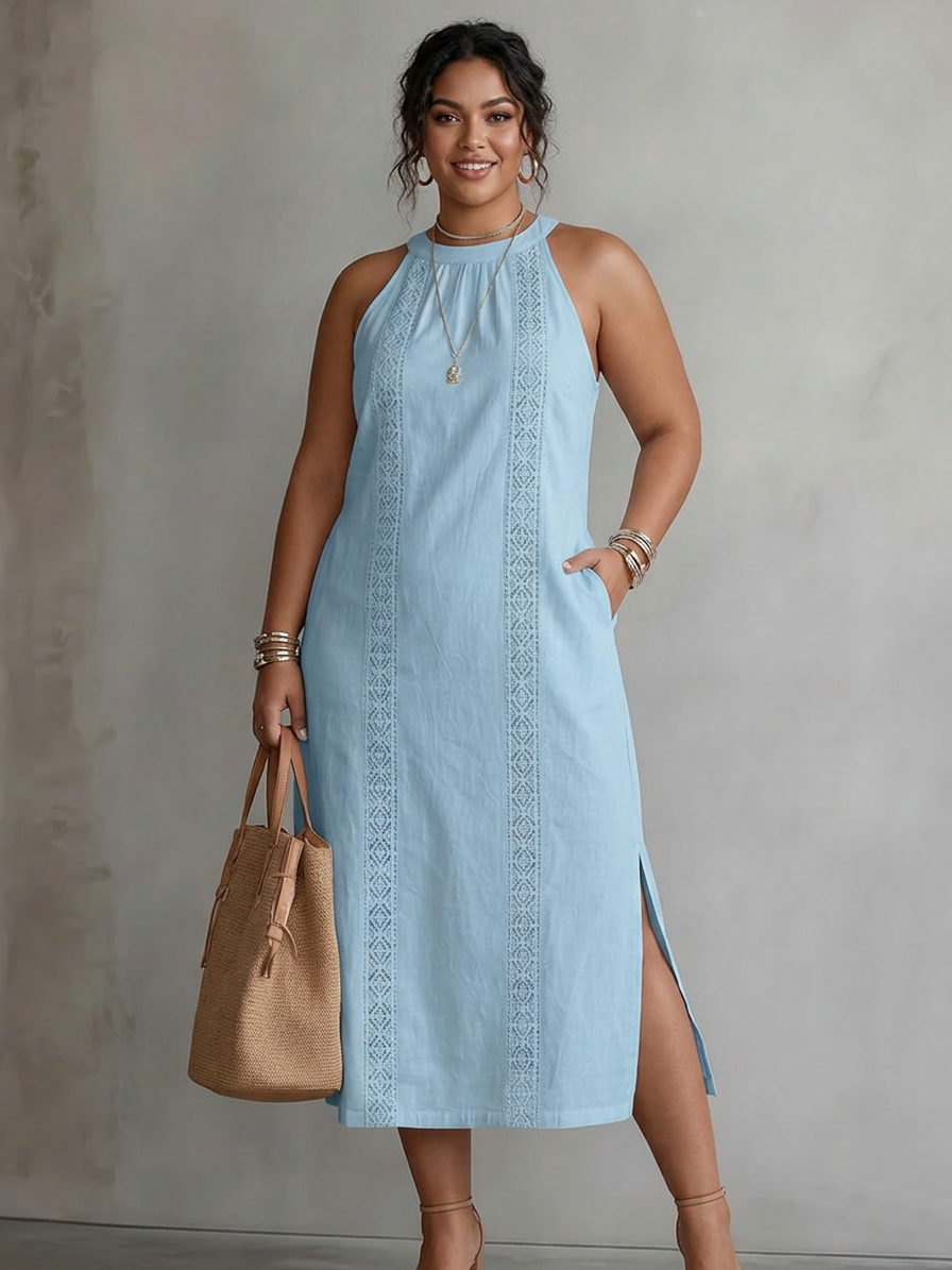 Celine | Abito Midi Senza Maniche con Pizzo