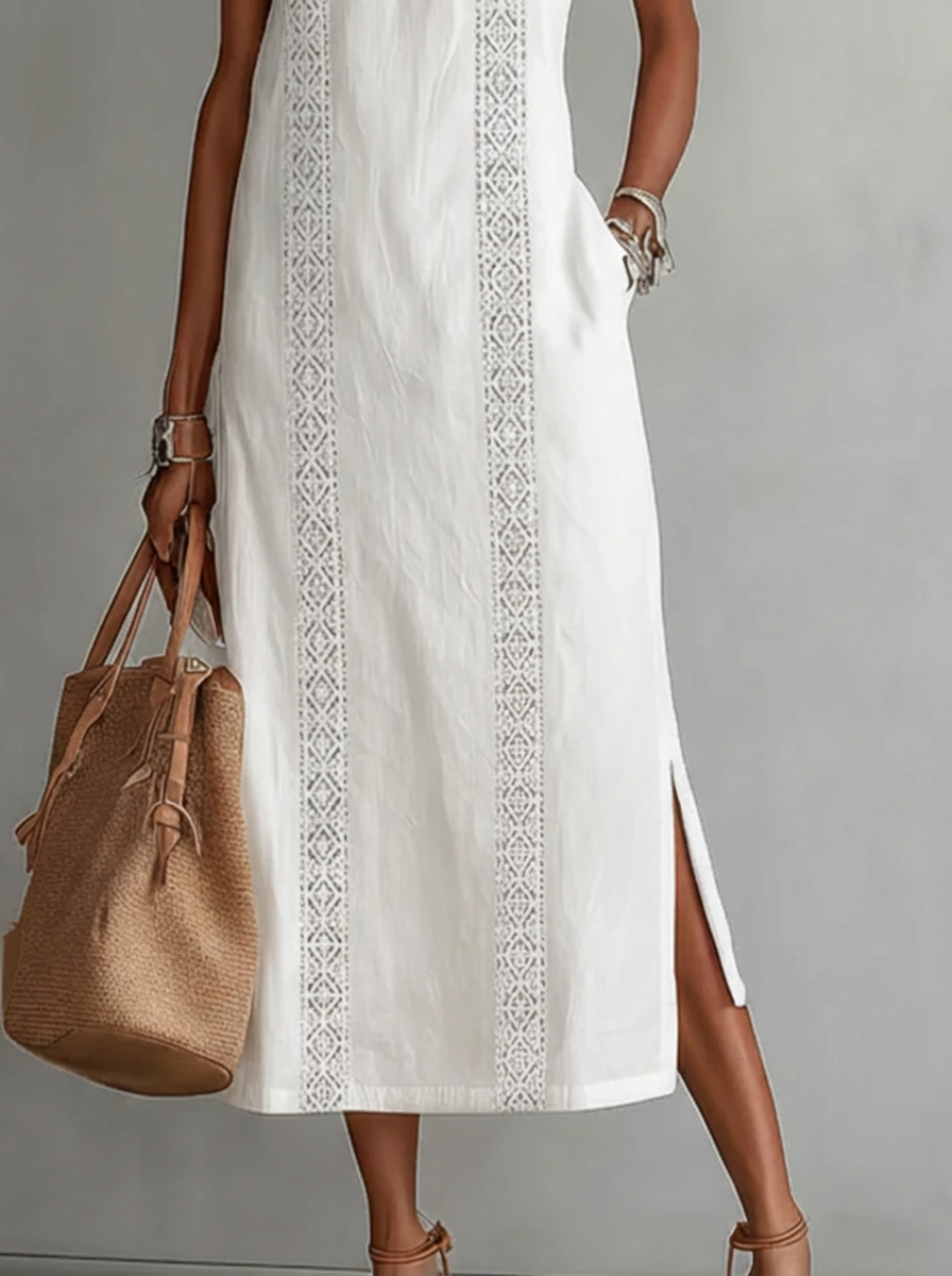 Celine | Abito Midi Senza Maniche con Pizzo