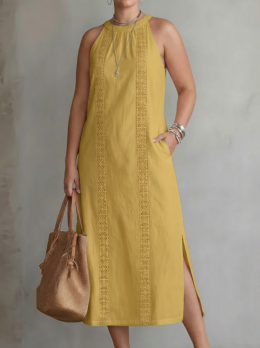 Celine | Abito Midi Senza Maniche con Pizzo