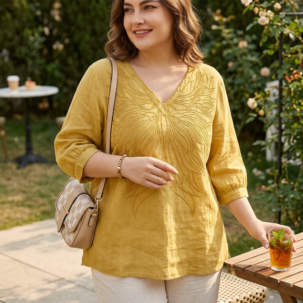 Top di Cotone con Scollo a V Olivia